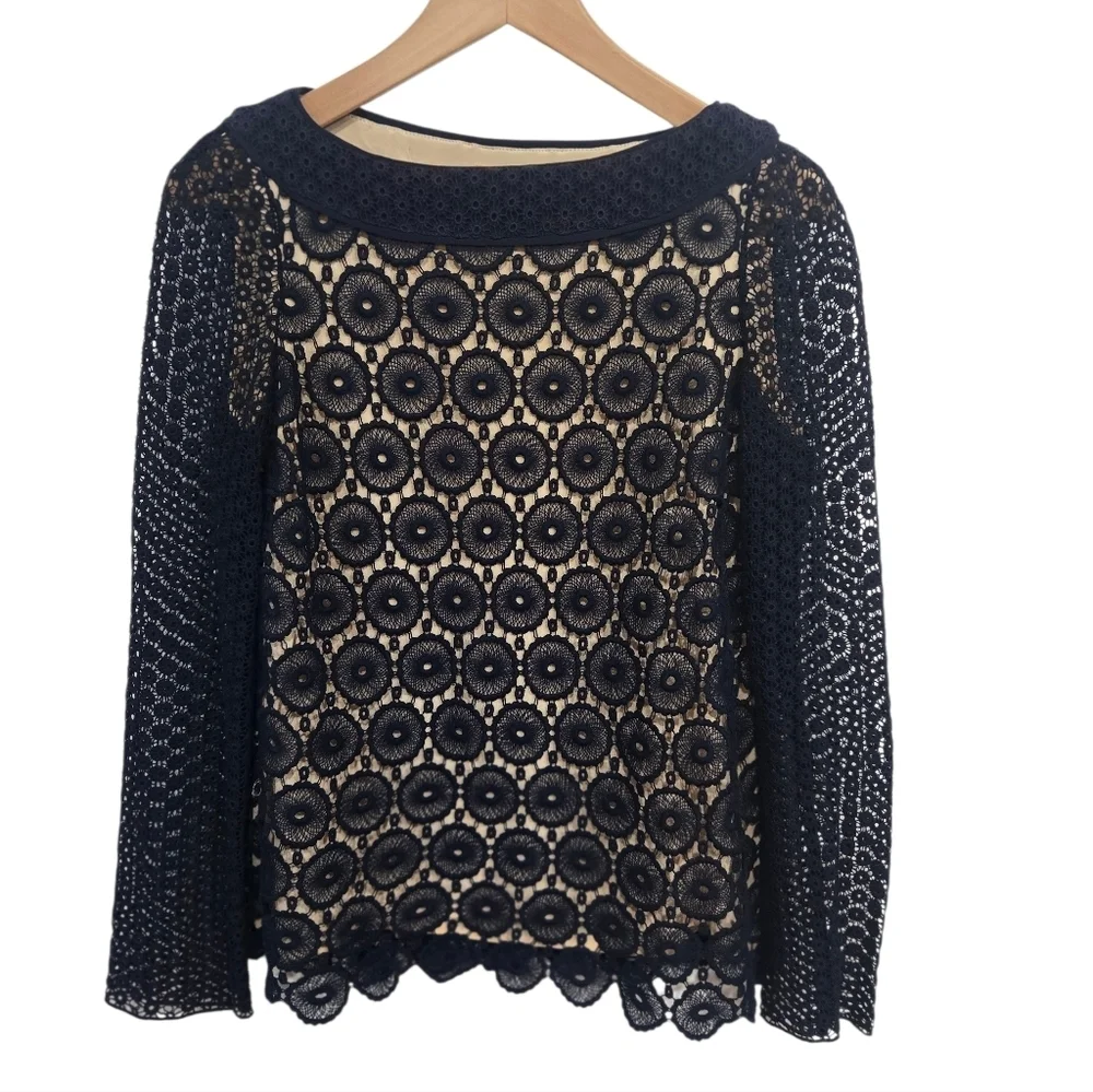 Tory Burch Navy Crochet Lace Tunic
